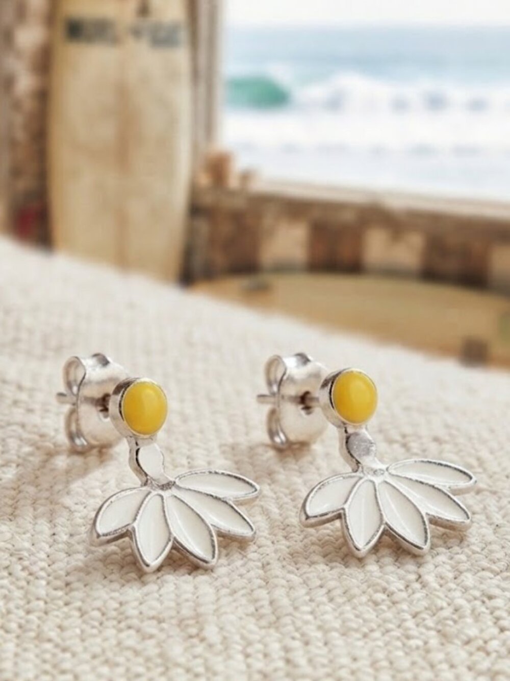 Pura Vida Silver Floral Drop Earrings with Yellow Stud
